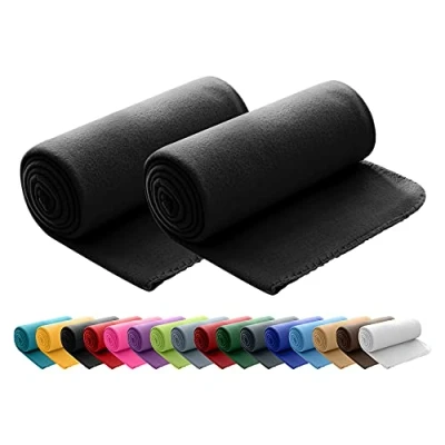 Abbildung von wometo 2er Set Polar Fleecedecke oekoTex 130x160 ca. 400g mit Anti Pilling und Kettelrand schwarz