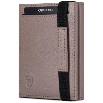 Abbildung von VON HEESEN Slim Wallet mit Münzfach &amp; RFID Schutz Leder Geldbörse Herren klein Mini Geldbeutel Damen Portmonee Kartenetui Echtleder Karten Portemonnaie Kreditkartenetui Taupe