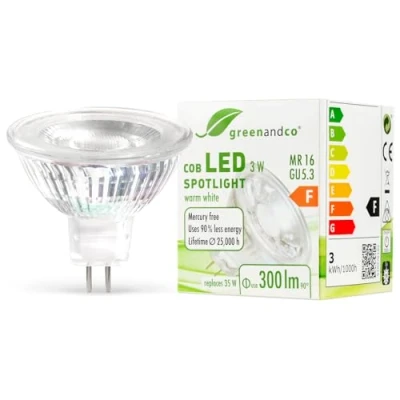 Abbildung von greenandco MR16 GU5.3 LED Spot 3W 300 lm 2700K warmweiß 38 COB 12V AC/DC nicht dimmbar