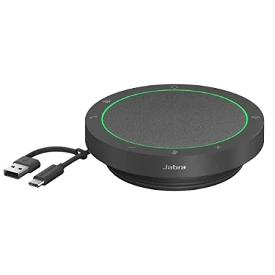 Abbildung von Jabra Speak2 40 tragbare Freisprechlösung, 4 Mikrofone mit Geräuschunterdrückung, 50 mm Breitband Lautsprecher, Audio, USB A und C, für MS Teams zertifiziert, Dunkelgrau