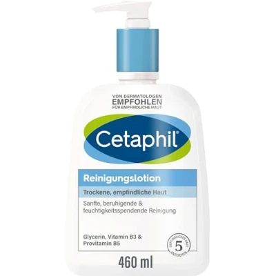 Abbildung von Cetaphil Reinigungslotion, 460ml, Für trockene, empfindliche Haut, Gesichtsreinigung Mit und ohne Wasser anwendbar, Entfernt sanft effektiv Schmutz, Seifenfrei, Kein Augenbrennen