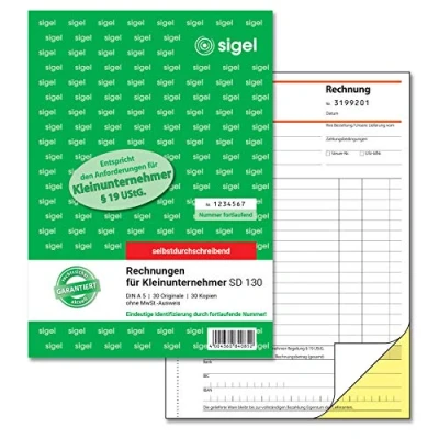 Abbildung von SIGEL SD130 Rechnungen für Kleinunternehmer A5, 2x30 Blatt, selbstdurchschreibend, aus nachhaltigem Papier
