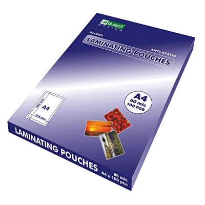 Abbildung von D.RECT Laminierfolien A4 80mic Heißlaminierfolien Glänzend Laminierfolie Verpackung 100 Stück, Folierfolien Transparent