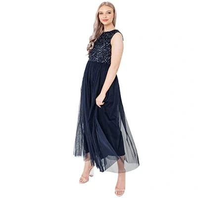Abbildung von Maya Deluxe Vrouwen Midaxi Jurk Dames Mouwloze Pailletten Hoge Empire Taille Tule Versierd voor Bruiloft Gast Bal Bruidsmeisje, Bessen, 38