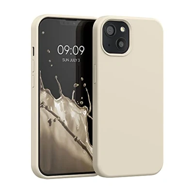 Abbildung von kwmobile Hülle kompatibel mit Apple iPhone 13 Silikon Handy Case Handyhülle weiche Oberfläche kabelloses Laden Creme