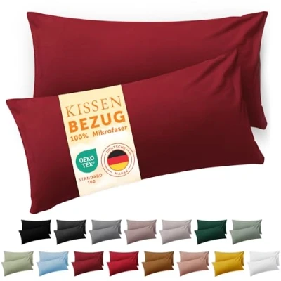 Abbildung von Blumtal Kissenbezug 40 x 80 cm 2er Set Kissenbezüge, Aurora Red, Kopfkissenbezug aus weichem Mikrofaser waschbare Kissenhülle, Oeko TEX Zertifiziert für Kissen 40x80