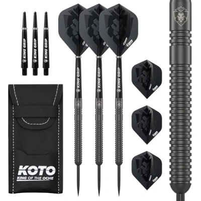 Abbildung von KOTO Sting Black PVD 90% Dartpfeile 25 G, Tungsten Profi Steel Darts mit Flights + Shafts &amp; Dartwallet, Fester Ringgrip