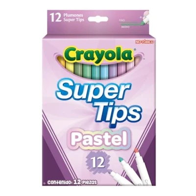 Abbildung von Crayola Super Tips, abwaschbare Marker mittlere Spitze, 12er Pack, für Schule und Freizeit, kreatives Lettering, Handschrift, Kalligraphie, Pastellfarben, 58 7515