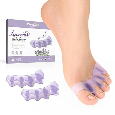 Abbildung von Welnove Zehentrenner Abstandshalter für Frauen 4 Pack mit Lavendelextrakt Zehenbegradiger Männer Ballenzehenkorrektor Zehenspreizer Hammerzehen Yoga Praxis