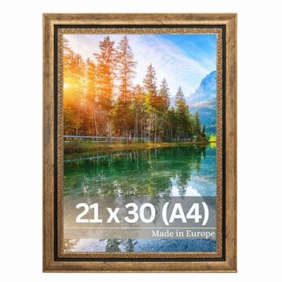 Abbildung von VictoR Bilderrahmen Boho Gold in 21x30 cm Leiste: 30x16mm Vintage Deko Rustikal a4 20x30 Landhaus