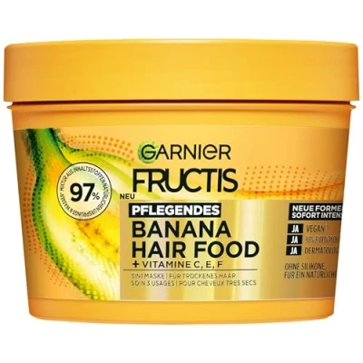 Abbildung von Garnier Fructis Pflegende Bananen Haarmaske, Leave In für trockenes Haar und mehr Geschmeidigkeit, Anwendung als Spülung, Maske oder In, Lipidkomplex, Ohne Silikone, Hair Food, 3in1, 400ml