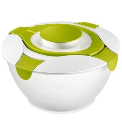 Abbildung von Westmark Salatbutler/ schüssel mit Tragegriffen und Dressing Behälter, Fassungsvermögen: 6,5 Liter, Kunststoff, Praktika, Transparent/Weiß/Grün, 2422227A, 30.5 x 18.8 cm