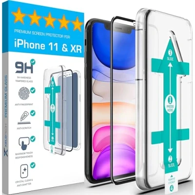 Abbildung von XeloTech 3D/4D Schutzglas für iPhone 11 &amp; XR Mit 6.1 Zoll Full Screen Schutzfolie aus Glas Schablone Positionierung 9H Displayschutz Hüllenfreundlich
