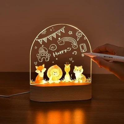 Abbildung von OTraki Personalisiertes Nachtlicht für Babys, Individuelle Nachttischlampe Kinder USB Geschenke Kinder, Baby Geschenk zur Geburt Mädchen Junge mit Animalprint, Acryl