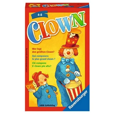 Abbildung von Ravensburger 23115 Clown, Mitbringspiel für 2 6 Spieler, Kinderspiel ab 4 Jahren, kompaktes Format, Reisespiel, Würfelspiel