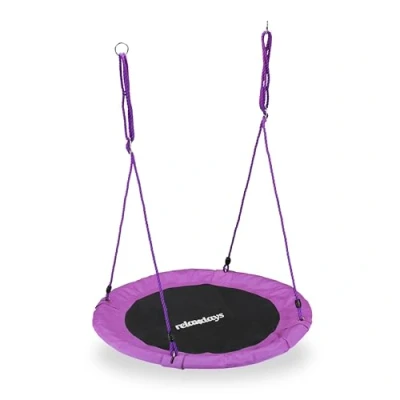 Abbildung von Relaxdays Unisex Erwachsene, lila Nestschaukel, rund, für Kinder &amp; verstellbar, Ø 90 cm, Garten Tellerschaukel, bis 100 kg, H x D: ca. 5 Violett