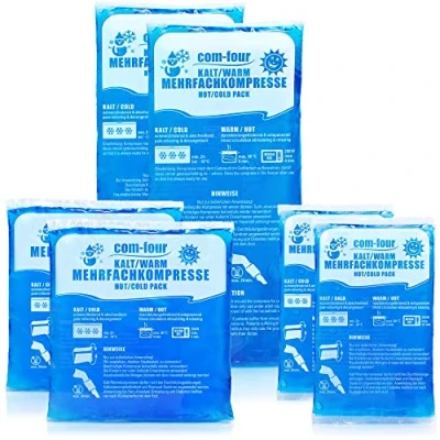 Abbildung von com four® 6er Sparpack Mehrfachkompresse in 3 verschiedenen Größen Gelkompresse für Warm &amp; Kaltanwendungen Kühlpads, Kühlpack Mikrowellen geeignet Made Germany (6 Stück)