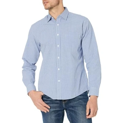 Abbildung von Amazon Essentials Herren Lässiges langärmeliges Popeline Hemd Normale Passform, Blau Vichy Muster, XL