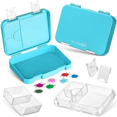 Abbildung von My Vesperbox Len Bento Box Kinder Lunchbox mit 4+2 Fächern extrem robust Brotdose Brotbox ideal für Kindergarten und Schule… (Hellblau)