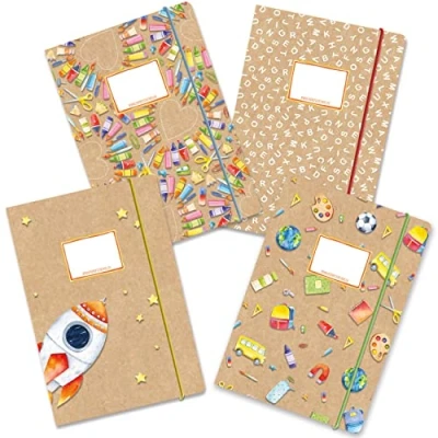 Abbildung von Papierdrachen 4 hochwertige plastikfreie Schulmappen mit Gummiband in DIN A4 Motiv Aquarell Postmappe für Schüler Heftsammler Sammelhefter Set Nummer 12