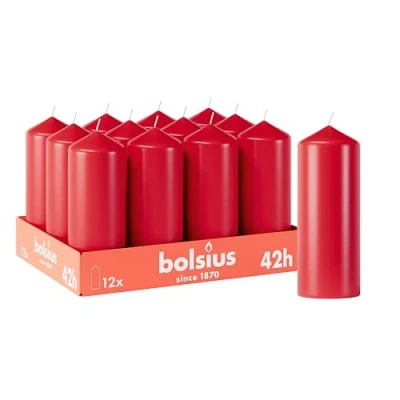 Abbildung von Bolsius Glatte Stumpenkerzen Rot 12 Stück 15 x 6 cm Dekorative Haushaltkerzen Brenndauer 42 Stunden Unparfümierte Enthält Natürliches Pflanzenwachs Ohne Palmöl