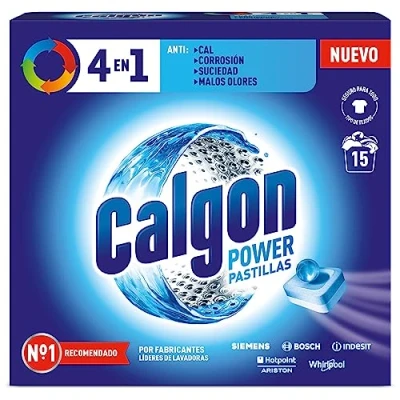 Abbildung von Calgon 3 in 1 Power Tabs Wasserenthärter gegen Kalkablagerungen und Schmutz der Waschmaschine Beugt unangenehmen Gerüchen vor x 15