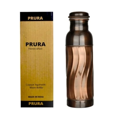 Abbildung von PRURA Wasserflasche aus Kupfer, Federdruck, auslaufsicher, ayurvedisches Trinkgefäß