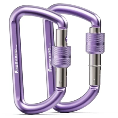 Abbildung von Freskaro 12kN Vielseitiger Karabinerhaken Groß &amp; Klein, Schlüssel Karabiner, Großer mit Schraubverschluss, Sicherheitskarabiner Ideal für Alltag Mehr. Lila Carabiner 2St