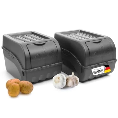 Abbildung von Novaliv Kartoffel Aufbewahrungsbox 2x mitel 5L ANTHRAZIT GRAU Zwiebelbox Gemüsebox stapelbar Kartoffelbox Zwiebel Aufbewahrung Kartoffelkorb Obstbehälter Kartoffelkiste Frischhaltedose
