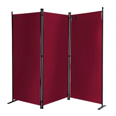 Abbildung von QUICK STAR Paravent 3 Teilig 170 x 165 cm Stoff Raumteiler Trennwand Balkon Sichtschutz Stellwand Faltbar Rubinrot