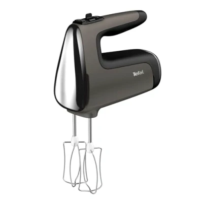 Abbildung von Tefal HT650E Power Mix Silence Handmixer 600 Watt variabler Geschwindigkeitsregler Turbo und Auswurf Funktion extrem leiser Motor inkl. 2 Rührbesen Knethaken Grau