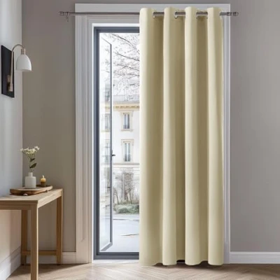 Abbildung von Deconovo Verdunkelungsvorhang mit Ösen Thermovorhang Thermogardinen Kälteschutz Thermo gegen Kälte Thermogardine Hitzeschutz, 214x132 cm(HöhexBreite), Beige, 1 Stück