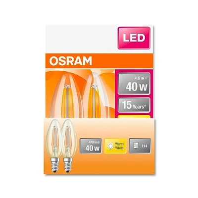 Abbildung von OSRAM LED Star Classic B40 Lampe für E14 Sockel, Kerzenform, FIL, 470 Lumen, warmweiß (2700K), Ersatz herkömmliche 40W Glühbirnen, nicht dimmbar, 2er Pack