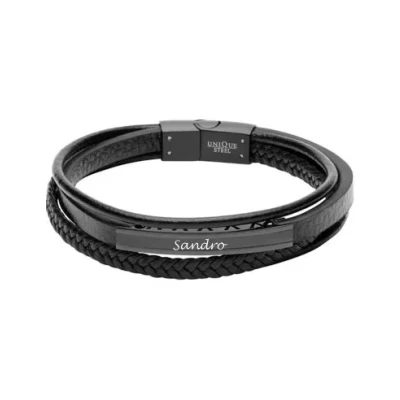 Abbildung von Armband aus schwarzem Leder, gravierbar Armbänder