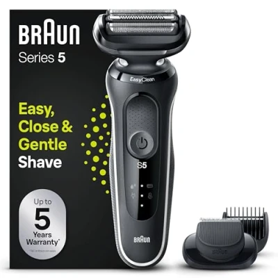 Abbildung von Braun Series 5 Elektrorasierer mit EasyClick Aufsatz, Barttrimmer, Rasierer Herren, EasyClean, Wet &amp; Dry, Geschenk Mann, Made in Germany, 51 W1500s, weiß