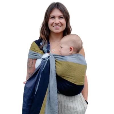 Abbildung von Hoppediz Ring Sling, Baby Tragetuch ab Geburt, 100 % schadstoffgeprüfte Baumwolle, Design Gent