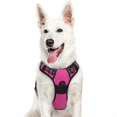 Abbildung von Eagloo Hundegeschirr Grosse Hunde, Anti Zug mit Reflexstreifen und Kontrolle, Verstellbar Einstellbar Geschirr Hund Groß, Brustgeschirr für Labrador, Rosenrot, XL