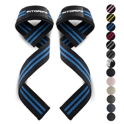 Abbildung von Fitgriff® Zughilfen (gepolstert) für Krafttraining, Bodybuilding, Fitness Kreuzheben Gurte Lifting Straps Frauen und Männer (Black/Blue)