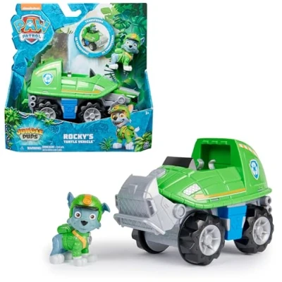 Abbildung von PAW PATROL Jungle Pups Schnappschildkröten Fahrzeug mit Rocky Figur (Basis Fahrzeug), Spielzeug für Kinder ab 3 Jahren