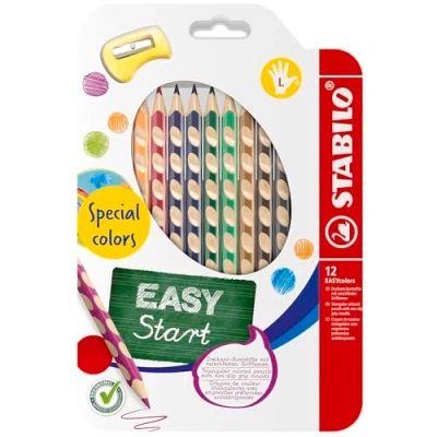 Abbildung von Ergonomischer Buntstift für Linkshänder STABILO EASYcolors 12er Pack mit Spitzer 12 verschiedenen Farben Spezialfarben