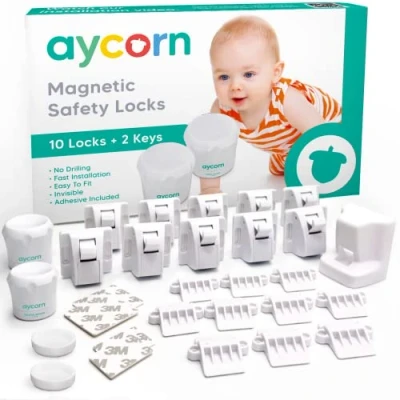 Abbildung von Aycorn Magnetisches Schrankschloss Baby Sicherheit Kindersicherung Schrank, Schubladen &amp; Tür 10 Schlösser, 2 Schlüssel ohne Schrauben und Bohren Einfache Montage, BONUS Video