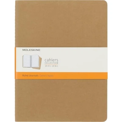 Abbildung von Moleskine Cahier Journal (3er Set Notizbücher mit linierten Seiten, Kartoneinband und Baumwollstickerei, Extra Large 19 x 25 cm, 120 Seiten) Packpapier Braun