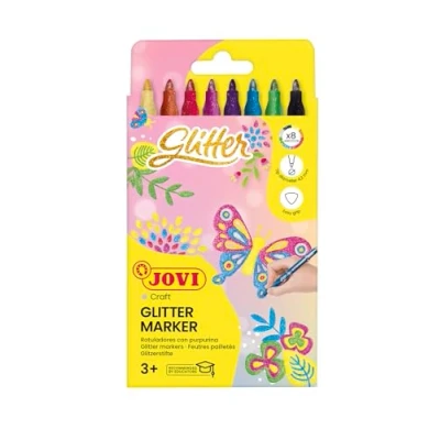 Abbildung von Jovi Filzstifte in Glitzer Farben, Strichbreite: 3,0 mm, auswaschbar, eindrücksichere Spitze, Set mit 8 Farben