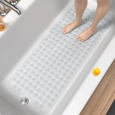 Abbildung von HITSLAM Badewannenmatte rutschfest, 101 x 40cm Extra Lange Antirutschmatte Badewanne, Duschmatte rutschfest BPA Frei, Schimmelresistent &amp; Maschinenwaschbar Badematte, Transparent
