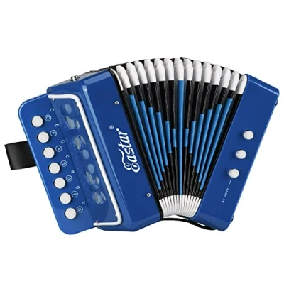 Abbildung von Eastar Akkordeon 10 Tasten Knopf Pädagogisches Musikinstrument für Kinder, Voll Funktionsfähiges Leichtes Ziehharmonika, Auswahl an Geschenken zum Kindertag, Blau