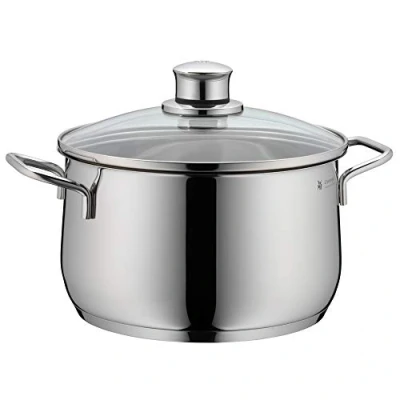 Abbildung von WMF Diadem Plus Kochtopf groß 20cm hoch, Fleischtopf Induktion 3,7l, Glasdeckel, Cromargan Edelstahl poliert, unbeschichtet
