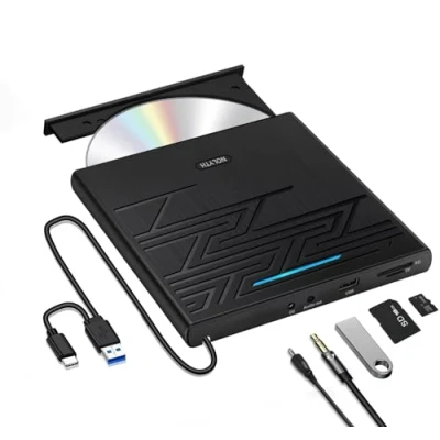 Abbildung von NOLYTH Externes DVD Laufwerk Extern USB 3.0 Type C Tragbar CD/DVD RW Brenner mit USB/SD/TF Port &amp; Audio Out, Externe CD Player für Laptop PC Windows 11/10 Mac MacBook iMac