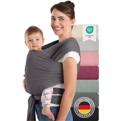 Abbildung von Laleni Tragetuch Baby neugeboren bis 15 kg aus weicher Baumwolle Babytrage Neugeborene ab Geburt OEKO TEX zertifiziertes Kleinkind Wickeltuch mit 5,10 m Länge Babytuch in Grau