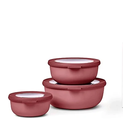 Abbildung von Mepal Multischale Cirqula Round Set 3 teilig Vorratsdosen mit Deckel Geignet als Aufbewahrungsbox, Kuhlschrank, Gefrierschrank &amp; Mikrowellengeschirr 350 ml, 750 ml 1250 Vivid Mauve