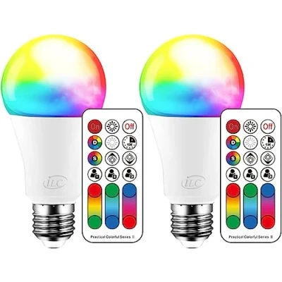 Abbildung von iLC Farbwechselnde LED Glühbirne, 120 Farben, 70 Watt Äquivalent, DIY Blitz, warmweißes 2700K RGB mit Fernbedienung, 10W A60 E27 Schraube (2er Pack)